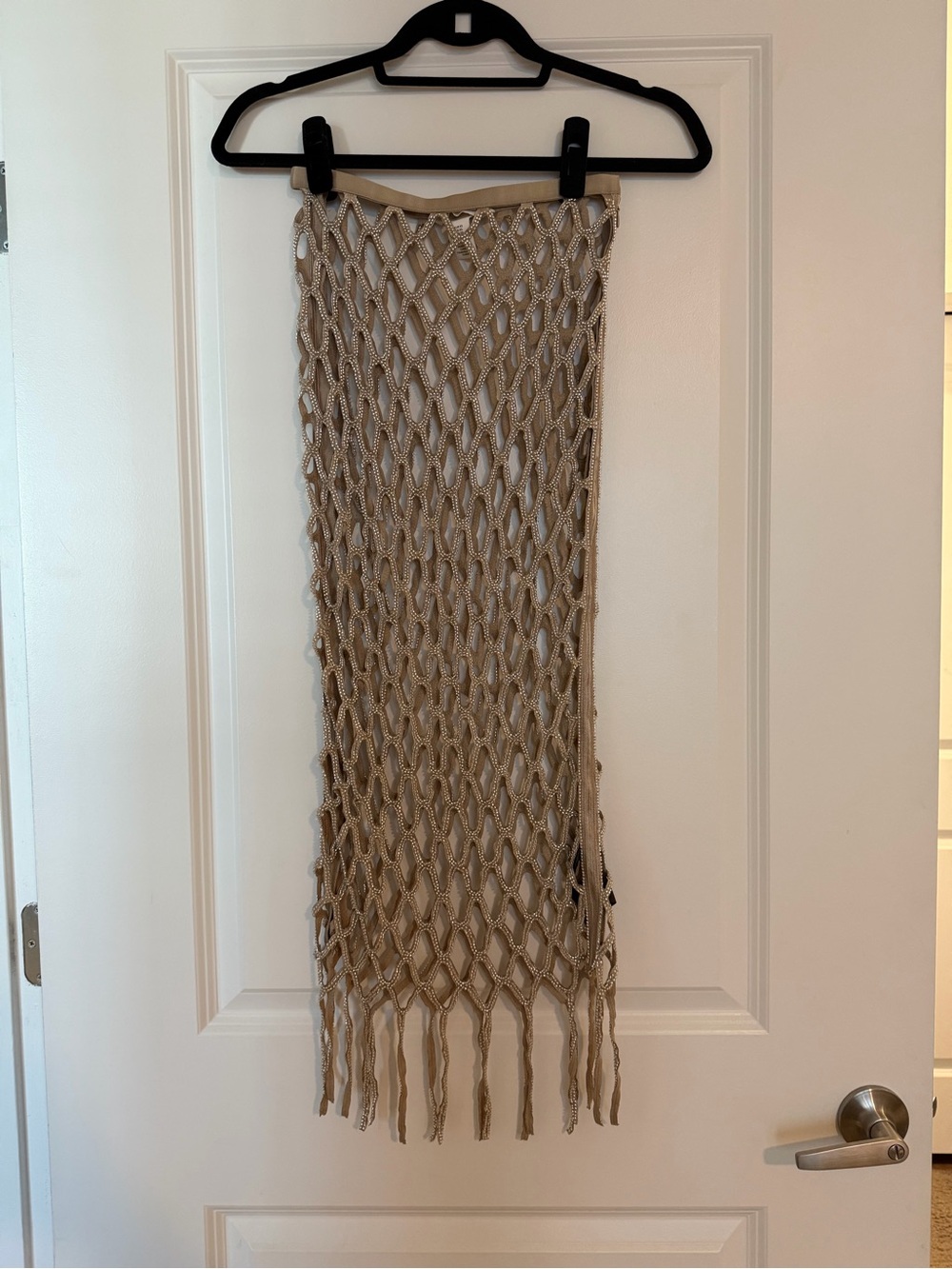 HM Beige Macramé Fringe Maxi Skirt